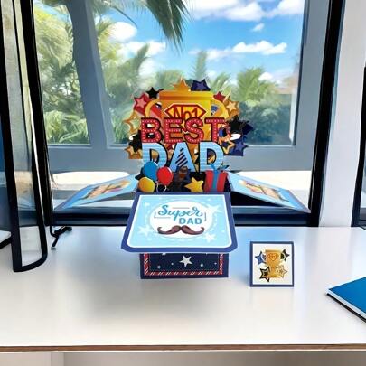 [1PC 3D Pop-Up Best Dad Card] 1PC 3D Pop-Up Best Dad Greeting Card With Envelope – Versatile Themed Surprise Gift For Father's Day, Birthdays, Weddings, Engagements, Valentine's Day – Multi-Occasion Celebration Card For Anyone