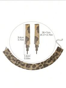 2 件套奢华复古豹纹水晶项链和耳环首饰套装，送给妻子或女友的礼物，适合女性日常或派对佩戴 - 銀色 - 查看 6