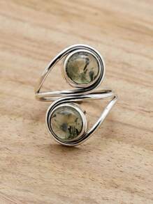 Prehnite 925 Sterling Silver Gemstone Adjustable Ring - 葡萄石 - 查看 2