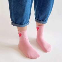 5 Pairs Girls' Cute Heart Princess Mid-Calf Socks - Pink - View 5