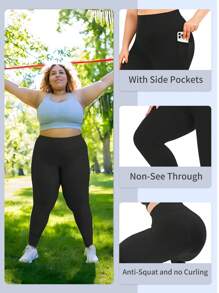 4 Packs Pocket Leggings Plus Size For Women In Spring And Fall, High Waisted Soft Stretchy Yoga Leggings - 4 Đen - Xem 5