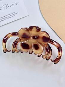 1pc Elegant Leopard Print Claw Clip, Large Size High-Quality Floral Hair Clip, Stylish Headpiece Hair Clips Hair Jaw Clip Hair Clamps Hair Clutch Hair Catcher Clip Fall Winter Flower Hair Accessories For Women For Vacation Outfits Woman - Coffee - View 2