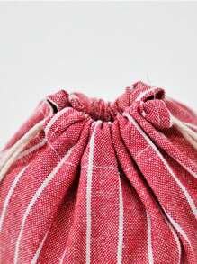 1 pieza Bolsa de tela a rayas de unicolor y simple, bolsa con cordón, bolsa de almacenamiento liviana y de uso común en el hogar, bolsa de almacenamiento a rayas para regalos y artículos varios