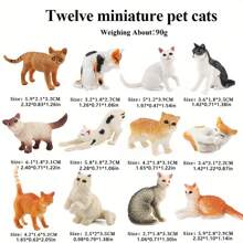 6/12 PCS Simulation Pet Cat, Kitten, Cat Statue Set, Model Toy, Children's Cognitive Education Toy, Halloween Christmas Party Decoration Ornament Gift - Multicolor - View 11