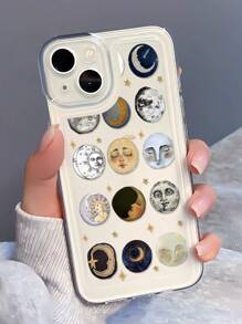 1 件 Face & Moon 设计透明防震 TPU 全身手机壳，防指纹，兼容 iPhone - 彩色 - 查看 2