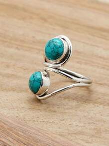 Turquoise 925 Sterling Silver Gemstone Adjustable Ring - Turquoise - View 3