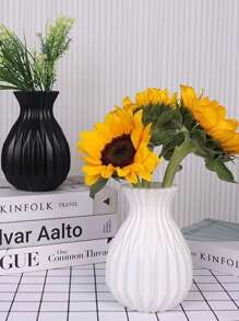 1 pieza Jarrón de flores de plástico simple, decoración del hogar para la sala de estar, contenedor de arreglo floral hidropónico, para rosas, lirios, bambú de la suerte, arreglo floral de mesa o centros de mesa, artículo decorativo de lujo ligero, para escritorio, decoración de flores secas artificiales o frescas, regalo de cumpleaños, graduación, jarrón de vidrio - Blanco - Ver 10
