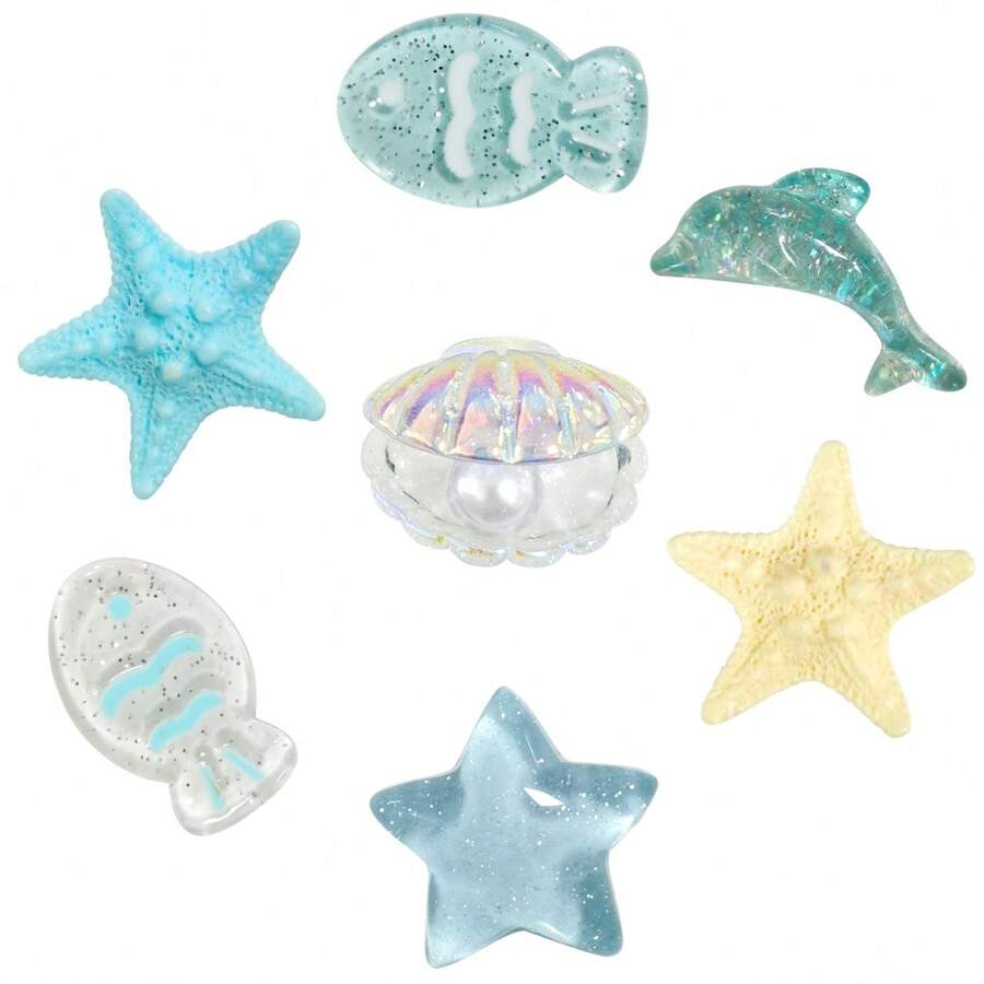 زينة حذاء شكل نجمة البحر والحورية، زهرة حذاء من الراتنج وإكسسوارات مشبك الحذاء للصنادل DIY، إكسسوارات الأحذية، مناسبة للارتداء في البرامج اليومية والسفر - متعدد الألوان - مشاهدة 1