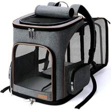 Expandable Cat Carrier Backpack - Portable Breathable Rucksack For Medium And Small Cats & Dogs, Foldable With Inner Escape-Proof Leash And Pet Mat, Supports 15 Lbs (Grey) - Grey - View 2