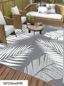 Tappeto in plastica da esterno 274 cm x 366 cm, tappeto da campeggio reversibile per patio, camper, tappeto per grandi aree di terrazzo, cortile, balcone, portico, spiaggia, colore grigio e bianco