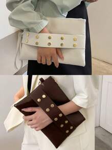 Women's Vintage Clutch Purse,Fashionable Solid Color Rivet Clutch Purse, Simple And Stylish Envelope Bag With Rivet Inlay Design Handbag For Work, Commuting, Dating, Parties