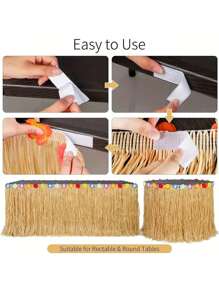2 pezzi/set Gonna per tavolo da festa hawaiana in paglia gialla, lunga 300 cm, decorazione tavolo per feste tropicali hawaiane, decorazioni per feste, feste in spiaggia, feste in piscina