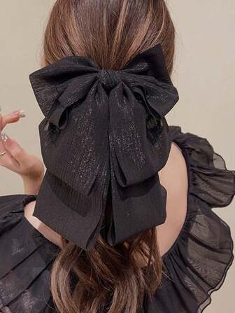 1pc Black Elegant Multi-Layer Handmade Bow Hair Claw Clip, Suitable For Party And Daily Use, Casual Fall Winter Hair Clip Hair Accessories For Women For Vacation Outfits Woman
