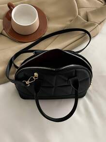 Classic Fashion Solid Color Quilted PU Leather Tote Bag, Women's Versatile Dome Top Handle Crossbody Bag, Simple Travel Vacation Handbag With Adjustable Shoulder Strap, Business Commuting Briefcase Shoulder Bags