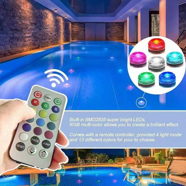 12 Luces LED submarinas de colores, con batería y control remoto, iluminación de ambiente RGB para piscina, fuente, pecera y decoración de fiesta