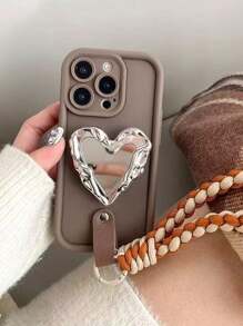 1 件心形镜面气囊手机支架，电镀亮银色创意酷炫风格小众高审美 Ins 风格，便携式补漆工具，舒适的桌面支架，可伸缩推拉手感，背贴+支架二合一，美观实用，自拍和视频首选，贴纸无痕迹或残留，可搭配不同颜色的手机壳，适用于几乎所有手机