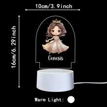 1 pièce Lumière d'illusion LED 3D de lampe de nuit décorative de cadeau d'anniversaire avec personnalisation de nom de princesses de bande dessinée, lumière chaude, cadeau de Noël