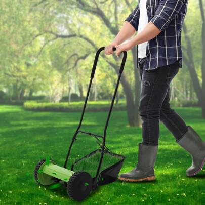 12" Manual Push Reel Lawn Mower Push Lawn Sweeper With 23L Collection Bag, 5 Blades