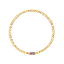 TUANZISP 1pc Women Birthstone Beaded Adjustable Bracelet, Luxury Gold Tone Stainless Steel Elastic Charm Bracelet, Elegant Birthday Gift For Her