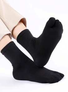 3 Pairs Men's Two Toe Division Socks, Plain Style Socks, Black & White, Spring/Summer - Multicolor - View 5