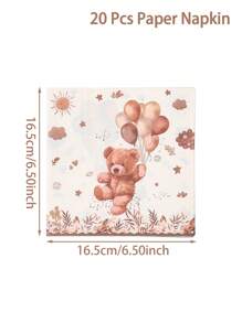 20 件棕熊气球树叶太阳图案设计纸巾性别揭示可爱熊主题派对乡村婚礼婴儿派对新娘派对生日派对用品