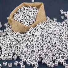 100/1000pcs/Pack White Background Black Letter Beads, 6mm Acrylic Square English Letter Beads, DIY Jewelry Making Supplies, Decorative Accessories | Overflowing Beads | Durable Bead Material For Jewelry Making