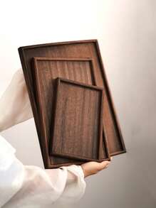 1pc/3pcs Brown Wooden Rectangular & Round Serving Tray, Household Dessert Plate, Hotel Restaurant Coffee Plate, Tea Tray, Fruit, Sushi, Steak, Bread, Snack Wood Display Platter, Clear Texture Cup Saucer