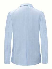 Men's Blue Plaid Casual Slim Fit Suit Jacket Single Button Lightweight Versatile Blazer - Blue - View 2