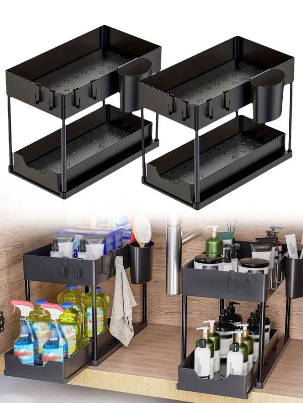 1pc Under Sink Organizers And Storage, Kitchen Sink Storage Shelf, Under Sink Pull-Out Organizer Rack, Bathroom Storage Rack, Multifunctional Under Sink Storage Organizer