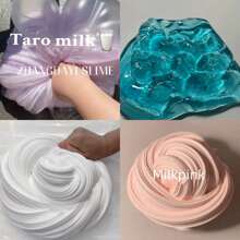Milky White Slime With Crystal Blue Fluffy Iceland Sea Salt Mud, Transparent Sea Blue Super Creamy Elastic Squeeze Stress Relief Colored Mud, Same Style As Internet Celebrity Vanilla Purple Taro Slime Colored Mud