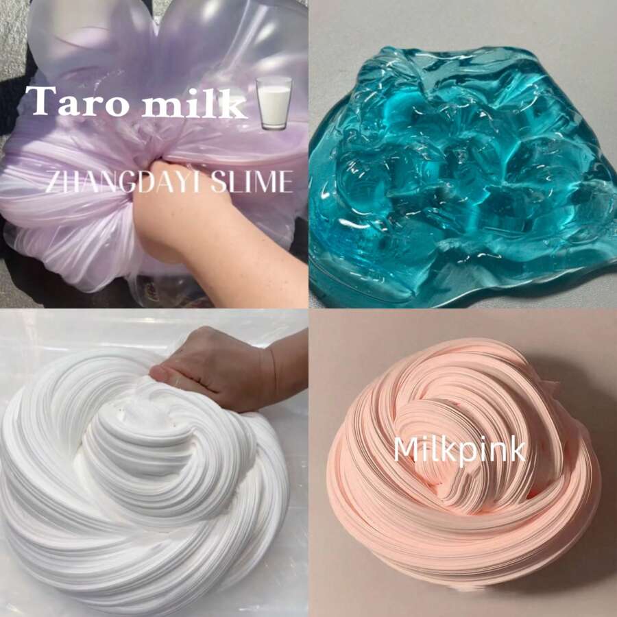 Milky White Slime With Crystal Blue Fluffy Iceland Sea Salt Mud, Transparent Sea Blue Super Creamy Elastic Squeeze Stress Relief Colored Mud, Same Style As Internet Celebrity Vanilla Purple Taro Slime Colored Mud
