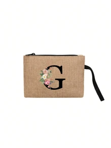 印有首字母和花环图案便携式零钱包、手拿钱包、便携式小包、适合送礼、旅行小包装、轻便储物袋、旅行洗衣拉链袋 - 非常适合旅行和度假派对、节日化妆包 - 送给朋友、家人或自己的完美礼物 - 旅行包，男女皆宜