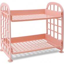 1 件双层桌面收纳架 - 2 层可调节塑料收纳架，带方形篮子设计，多功能桌架，适用于厨房、浴室和办公室使用，重量轻且节省空间 - 彩色 - 查看 16