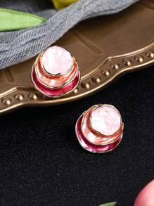 1 paire de boucles d'oreilles élégantes pour femmes, à plusieurs couches, de couleurs romantiques violet et rose. Mode pour un port quotidien, sorties, fêtes, cadeau pour la fête des mères
