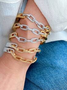 1 chiếc vòng tay mạ vàng 18K bằng đồng đính đá Zirconia hình chữ C, thời trang và tinh tế, phù hợp cho đeo hàng ngày, đi chơi và dự tiệc, món quà sang trọng và thanh lịch. - C - Xem 1
