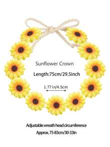 1pc Sunflower Daisy Flower Crown Headband, Bohemian Simulated Floral Wreath Daisy Hairband, Hippie Bride Headdress For Women, Suitable For Hawaiian Party, Beach Photos, Party And Festival Decoration