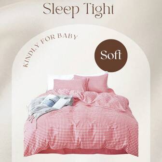 3pcs Pink Plaid Soft Duvet Cover Set(2Pillowcases And 1Duvet Cover)