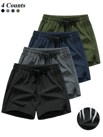 4 件混色休闲男士运动跑步健身短裤