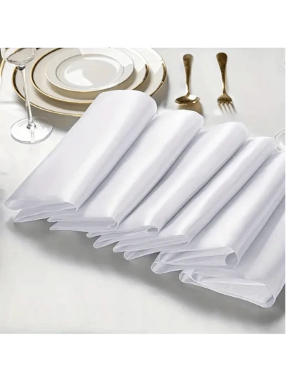 1/2/6pcs White & Champagne Solid Satin Napkins, Suitable For Daily Use, Festivals, Parties And Celebrations