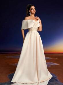 Anymoon Luxury Lace Sequins 3D Floral Decor Formal Evening Gown Suitable For Formal Dances, Parties And Wedding Event,Party Dress,Wedding Guest - Apricot - View 6