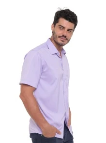 Rand paul Men's Slim Fit Short Sleeve Plain Dress Shirt With Pocket - 淡紫色 - 查看 7