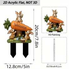 1 szt. Nowy 2D akrylowy słodki marchewkowy królik ogrodowy trawnikowy kołek, dekoracja doniczki ogrodowej