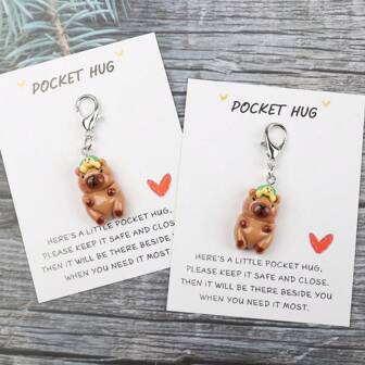 1pc/2pcs/5pcs Inspirational Pocket Hug Card With Adorable Capybara Keychain, ABS Resin Bag Wallet Pendants, Fashionable Car Key Accessories, Ideal For Student Party Holiday Gifts And Bag Decorations Car Accessories Bag Charm School Letter Cute Goth Y2k