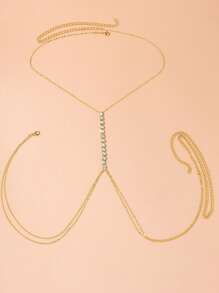 简约胸罩链腰带肚脐项链颈链性感水钻多层身体链女士珠宝 - 金色 - 查看 4