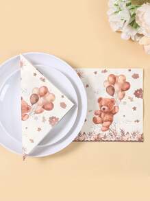 20 件棕熊气球树叶太阳图案设计纸巾性别揭示可爱熊主题派对乡村婚礼婴儿派对新娘派对生日派对用品