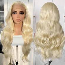 Blonde Lace Front Wig 26 Inch Body Wave Highlight Wigs Pre-Plucked, Long Layered Wig With Curtain Bangs, Glueless For Women, 613 Wig