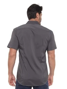 Rand paul Men's Slim Fit Short Sleeve Plain Dress Shirt With Pocket - 深灰色 - 查看 2