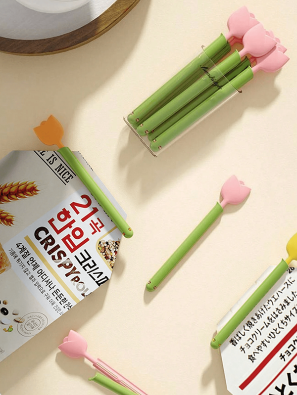 1pc/5pcs Clipe de saco de comida em forma de tulipa para caixa de armazenamento, clipe de vedação de saco de lanche, usado para vedação à prova de umidade e manutenção de frescor
