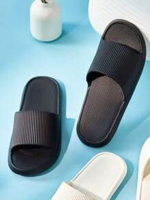 1pc Home/Travel Soft & Bounce Back Strap Slippers, High Visual Appeal, Non-Slip Slide Sandals - Black - View 2