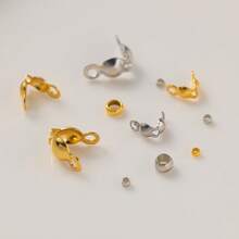 100 Stücke/Los Edelstahl Quetschperlen Kappen Knoten-Abdeckungen Muschel Umklapp-Perlen-Kappen mit Endkappen für Schmuckherstellung Kunsthandwerk DIY